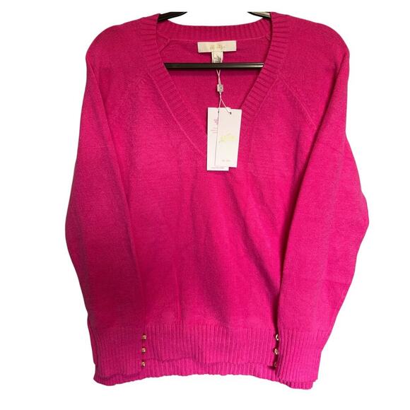 Lilly Pulitzer NWT Kaycee Sweater V Neck Pullover Raglan Sleeve Pink Size Large - Picture 4 of 15